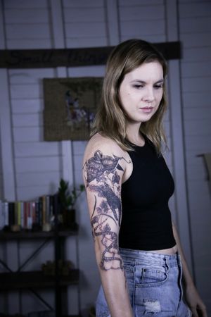 𝙄𝙂: 𝙣𝙖𝙩𝙚_𝙩𝙝𝙖𝙞𝙡𝙖𝙣𝙙 🌿 Blackwork abstract animals sleeve tattoo with swan, black panther, sea snake and nature by a blackwork tattooer at  at Baan Khagee Tattoo in Chiang Mai