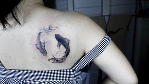 𝙄𝙂: 𝙣𝙖𝙩𝙚_𝙩𝙝𝙖𝙞𝙡𝙖𝙣𝙙 🌿Black and grey Koi fish tattoo by a black and grey tattooist at Baan Khagee Tattoo Chiang Mai, Thailand  at Baan Khagee Tattoo in Chiang Mai