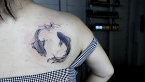 𝙄𝙂: 𝙣𝙖𝙩𝙚_𝙩𝙝𝙖𝙞𝙡𝙖𝙣𝙙 🌿Black and grey abstract Koi fish tattoo by Nate, a tattoo artist in Chiang Mai, Thailand  at Baan Khagee Tattoo in Chiang Mai