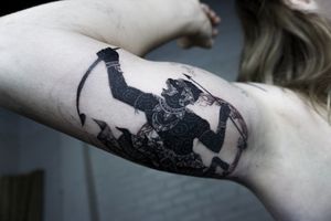 𝙄𝙂: 𝙣𝙖𝙩𝙚_𝙩𝙝𝙖𝙞𝙡𝙖𝙣𝙙 🌿Blackwork Thai hanuman tattoo with Thai art in Chiang Mai, Thailand at Baan Khagee Tattoo in Chiang Mai