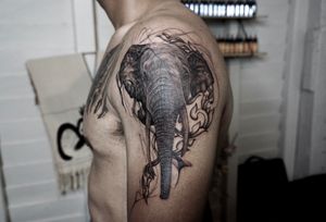 𝙄𝙂: 𝙣𝙖𝙩𝙚_𝙩𝙝𝙖𝙞𝙡𝙖𝙣𝙙 🌿ลายสักช้างแนว realistic ผสมกับลายไทย ร้านสักเชียงใหม่ at Baan Khagee Tattoo in Chiang Mai