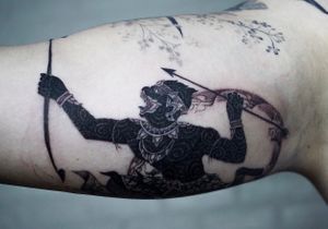 𝙄𝙂: 𝙣𝙖𝙩𝙚_𝙩𝙝𝙖𝙞𝙡𝙖𝙣𝙙 🌿ลายสักหนุมานไทยแนว blackwork ที่ร้านสักเชียงใหม่ at Baan Khagee Tattoo in Chiang Mai