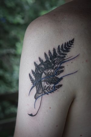 𝙄𝙂: 𝙣𝙖𝙩𝙚_𝙩𝙝𝙖𝙞𝙡𝙖𝙣𝙙 🌿 Blackwork fern leaves tattoo with Thai Naga and flow by Baan Khagee Tattoo Chiang Mai, Thailand  at Baan Khagee Tattoo in Chiang Mai