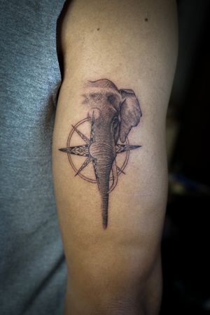 𝙄𝙂: 𝙣𝙖𝙩𝙚_𝙩𝙝𝙖𝙞𝙡𝙖𝙣𝙙 🌿 Realistic Thai elephant tattoo with Thai compass by a Thai tattoo artist in Chiang Mai, Thailand at Baan Khagee Tattoo in Chiang Mai