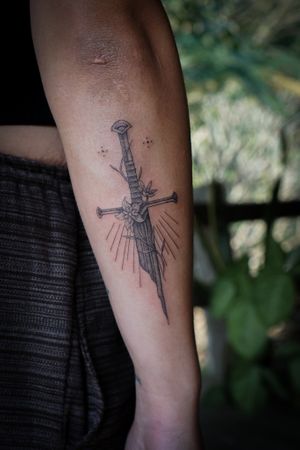 𝙄𝙂: 𝙣𝙖𝙩𝙚_𝙩𝙝𝙖𝙞𝙡𝙖𝙣𝙙 🍃 Blackwork  fine line sword tattoo by Baan Khagee Tattoo Chiang Mai, Thailand  at Baan Khagee Tattoo in Chiang Mai