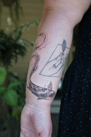 𝙄𝙂: 𝙣𝙖𝙩𝙚_𝙩𝙝𝙖𝙞𝙡𝙖𝙣𝙙 🍃 Blackwork flowing Koi fish tattoo by a tattooer in Chiang Mai, Thailand at Baan Khagee Tattoo in Chiang Mai