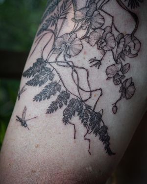 𝙄𝙂: 𝙣𝙖𝙩𝙚_𝙩𝙝𝙖𝙞𝙡𝙖𝙣𝙙 🍃 Fine line flowing fern tattoo by Baan Khagee Tattoo Chiang Mai, Thailand at Baan Khagee Tattoo in Chiang Mai