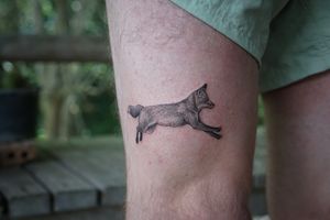 𝙄𝙂: 𝙣𝙖𝙩𝙚_𝙩𝙝𝙖𝙞𝙡𝙖𝙣𝙙 🍃 Realistic leaping fox tattoo by Baan Khagee Tattoo Chiang Mai, Thailand at Baan Khagee Tattoo in Chiang Mai