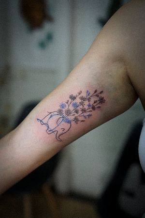 𝙄𝙂: 𝙣𝙖𝙩𝙚_𝙩𝙝𝙖𝙞𝙡𝙖𝙣𝙙 🍃 Fine line Thai elephant tattoo with flowers by Baan Khagee Tattoo Chiang Mai, Thailand at Baan Khagee Tattoo in Chiang Mai