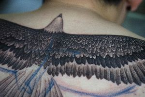 𝙄𝙂: 𝙣𝙖𝙩𝙚_𝙩𝙝𝙖𝙞𝙡𝙖𝙣𝙙 🍃 Blackwork eagle tattoo in whip shading style done by Thai tattoo artist in Chiang Mai at Baan Khagee Tattoo in Chiang Mai
