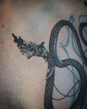 𝙄𝙂: 𝙣𝙖𝙩𝙚_𝙩𝙝𝙖𝙞𝙡𝙖𝙣𝙙 🍃 Blackwork Thai Naga tattoo by Baan Khagee Tattoo Chiang Mai, Thailand at Baan Khagee Tattoo in Chiang Mai