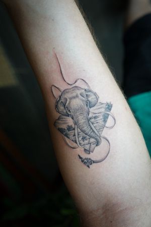 𝙄𝙂: 𝙣𝙖𝙩𝙚_𝙩𝙝𝙖𝙞𝙡𝙖𝙣𝙙 🍃 Micro realistic Asian elephant tattoo with flowing Thai Naga and country side scene by Baan Khagee Tattoo Chiang Ma at Baan Khagee Tattoo in Chiang Mai