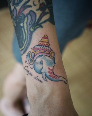 𝙄𝙂: 𝙣𝙖𝙩𝙚_𝙩𝙝𝙖𝙞𝙡𝙖𝙣𝙙 🍃 Small-colored Thai Ganesha tattoo by Baan Khagee Tattoo Chiang Mai, Thailand at Baan Khagee Tattoo in Chiang Mai