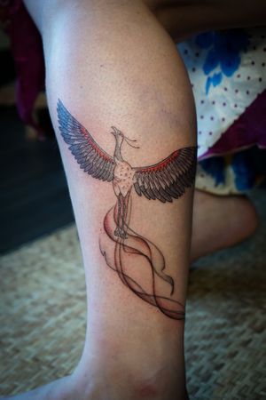 𝙄𝙂: 𝙣𝙖𝙩𝙚_𝙩𝙝𝙖𝙞𝙡𝙖𝙣𝙙 🍃 Fine line Phoenix tattoo by Baan Khagee Tattoo Chiang Mai, Thailand at Baan Khagee Tattoo in Chiang Mai