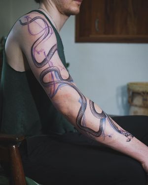 𝙄𝙂: 𝙣𝙖𝙩𝙚_𝙩𝙝𝙖𝙞𝙡𝙖𝙣𝙙 🍃 Thai Naga tattoo on the full arm by Baan Khagee Tattoo Chiang Mai, Thailand at Baan Khagee Tattoo in Chiang Mai
