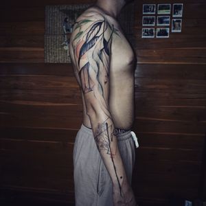 𝙄𝙂: 𝙣𝙖𝙩𝙚_𝙩𝙝𝙖𝙞𝙡𝙖𝙣𝙙 🌿 Abstract nature theme full sleeve tattoo - Baan Khagee Tattoo Chiang Mai, Thailand at Baan Khagee Tattoo in Chiang Mai