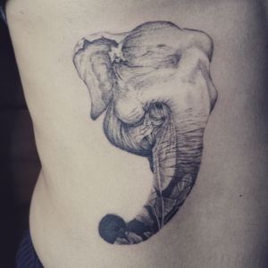𝙄𝙂: 𝙣𝙖𝙩𝙚_𝙩𝙝𝙖𝙞𝙡𝙖𝙣𝙙 🌿 Realistic elephant tattoo with banana leaves - Baan Khagee Tattoo Chiang Mai, Thailand at Baan Khagee Tattoo in Chiang Mai