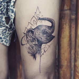 𝙄𝙂: 𝙣𝙖𝙩𝙚_𝙩𝙝𝙖𝙞𝙡𝙖𝙣𝙙 🌿 Realistic baby elephant tattoo with Thai art at Baan Khagee Tattoo Chiang Mai, Thailand at Baan Khagee Tattoo in Chiang Mai
