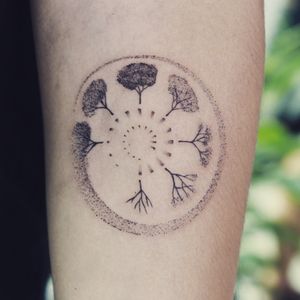 𝙄𝙂: 𝙣𝙖𝙩𝙚_𝙩𝙝𝙖𝙞𝙡𝙖𝙣𝙙 🌿 Dot work tree phrases tattoo at Baan Khagee Tattoo Chiang Mai, Thailand at Baan Khagee Tattoo in Chiang Mai