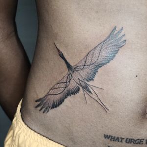 𝙄𝙂: 𝙣𝙖𝙩𝙚_𝙩𝙝𝙖𝙞𝙡𝙖𝙣𝙙 🌿 Ethereal crane tattoo with fine lines at Baan Khagee Tattoo Chiang Mai, Thailand at Baan Khagee Tattoo in Chiang Mai