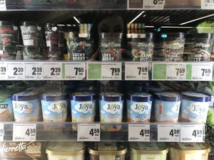 Vegan ice cream options. at Maximarket Mercator in Ljubljana