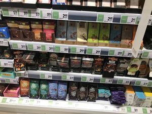 Vegan chocolate options. at Maximarket Mercator in Ljubljana