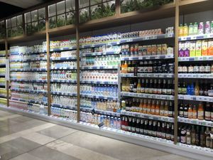 mylk and kombucha section at Maximarket Mercator in Ljubljana