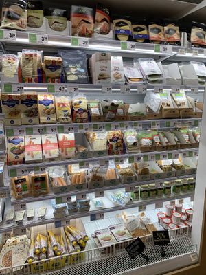 Some products in top left corner are vegetarian not vegan at Maximarket Mercator in Ljubljana