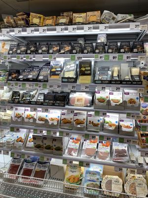 Vegan cheeses and vegan meat at Maximarket Mercator in Ljubljana