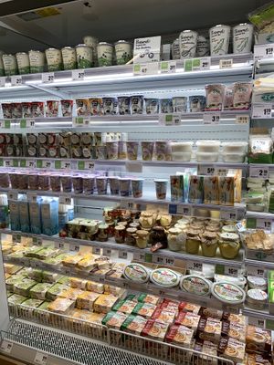 Hummus and yogurts at Maximarket Mercator in Ljubljana