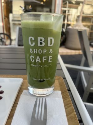 Matcha soy latte with added Yuzu  at HealthyTOKYO CBD Shop & Cafe - Harajuku in Tokyo