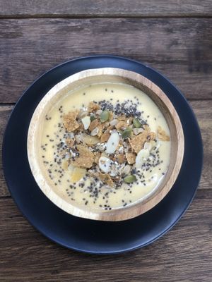 Energizer smoothie bowl- Mango and banana topped with home-made granola at Fresh Bites in Coron