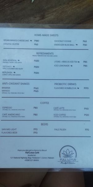 Menu at Fresh Bites in Coron
