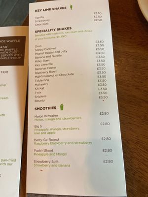 Drinks menu at Key Lime Coffee in Liverpool