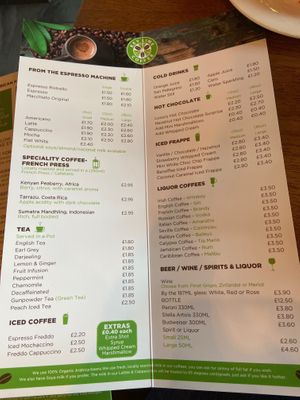 Drinks menu at Key Lime Coffee in Liverpool