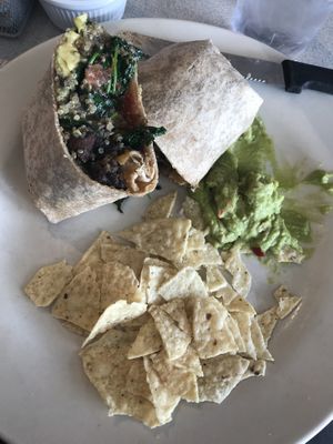 Vegan Burrito with chips and guacamole! at The Daily Paper in Hyannis