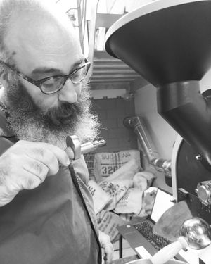 Barista and roaster Stephen. at Slowwings in Ieper