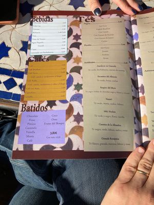 Menu  at La Tetería del Bañuelo in Granada