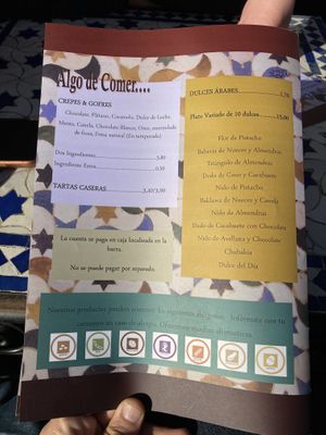 Menu  at La Tetería del Bañuelo in Granada