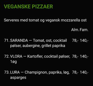 Vegan pizza menu at Leif's in Copenhagen