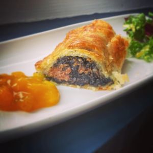 Vegan black pudding wellington sausage roll. at The Lord Nelson in West London