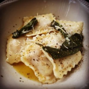 Vegan pumpkin tortelloni in a butter & sage sauce. at The Lord Nelson in West London