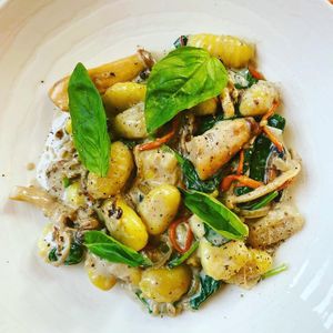 Vegan creamy mushroom gnocchi.  at The Lord Nelson in West London