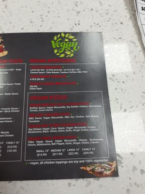 Vegan menu at Pizza Twist in Chandler