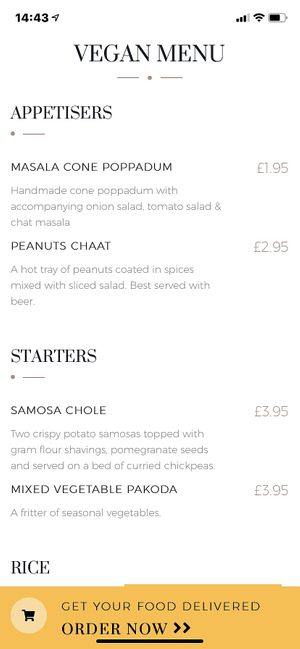 The vegan menu at 1580 in Birmingham