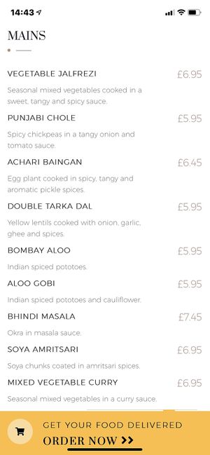 The vegan menu at 1580 in Birmingham