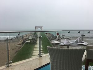 Part of the view from the table. You can see right down the beach. We watched dolphins one morning from this table. at Villa Premiere Boutique Hotel in Puerto Vallarta