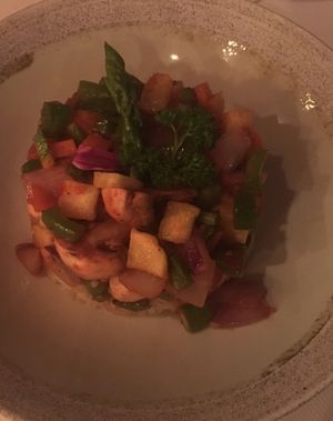 Stewed vegetables with jasmine rice from the vegan menu. at Villa Premiere Boutique Hotel in Puerto Vallarta