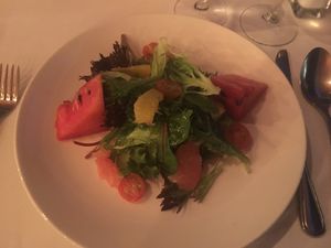 Grilled watermelon and citrus salad with chia dressing from the regular menu. Just requested no cheese to make it vegan. at Villa Premiere Boutique Hotel in Puerto Vallarta