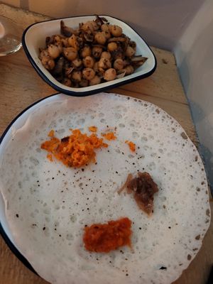 Chickpeas and pancake at The Coconut Tree in Bournemouth